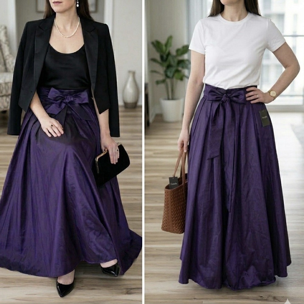 Garcia Evening‎ Size M Floor Length Voluminous Full Circle Deep Purple Skirt NEW